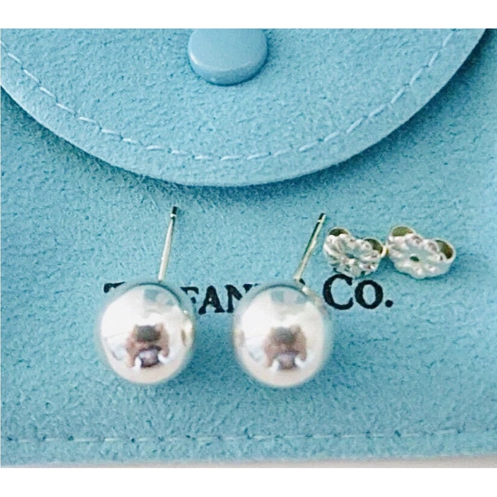 Tiffany & Co. 💯% Auth 10mm 925 Silver Ball Stud Earrings W/ Pouch ✨EUC✨